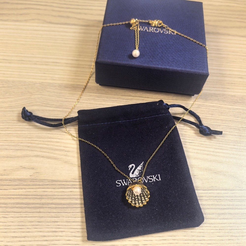 Swarovski Gold Necklace with Pearl Accent